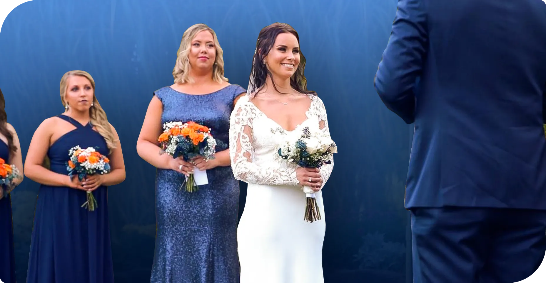 A bridal party at the ceremony