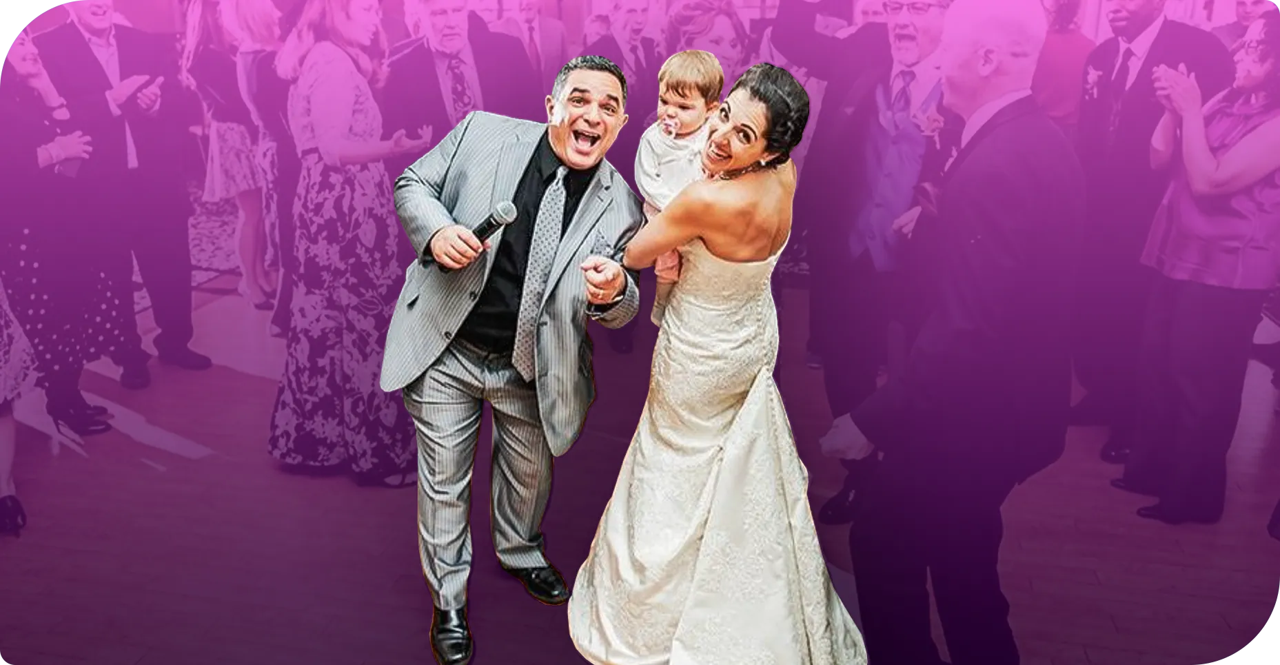 A Motion DJ celebrating with the newlyweds
